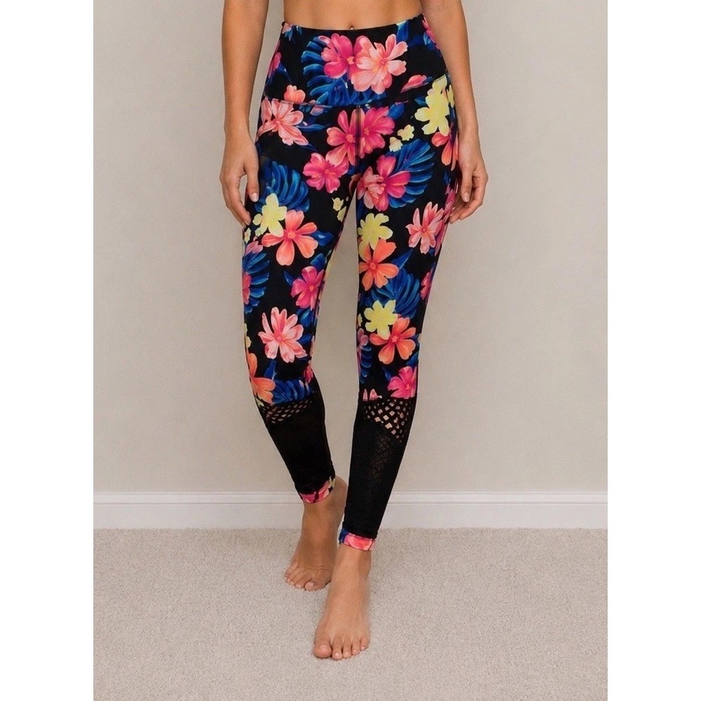 Victorias Secret PINK Floral Mesh Ankle Leggings Size S Y2K Gym Activewear Yoga